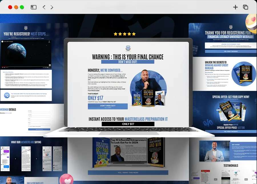 Financial Literacy University — Webinar + Upsell design